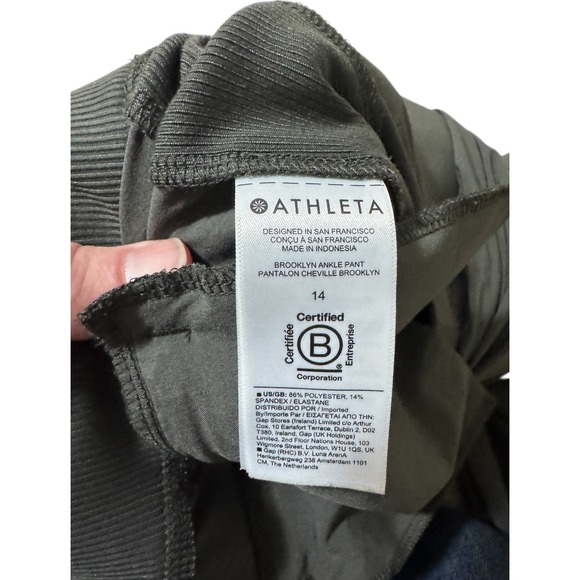Athleta Brooklyn Ankle Pants Women's Size 14 Olive Green Straight‎ Leg Stretch - Picture 7 of 8
